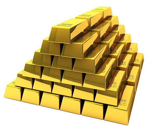 Gold Bars Stacked Up in a Pyramid