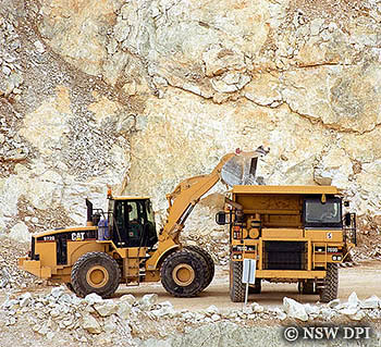 Trucks working in a mine