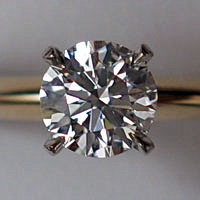 A round brilliant cut diamond set in a ring