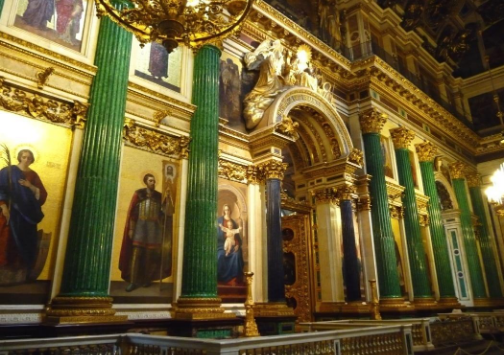 St Isaac's Cathedral in St. Petersburg has their pillars made out of malachite