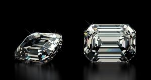 Top face and side view of a princess cut diamond