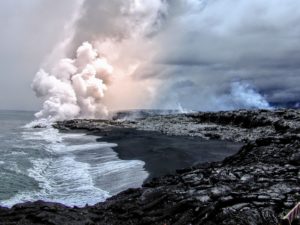 Kilauea Volcano with smoke plume rising