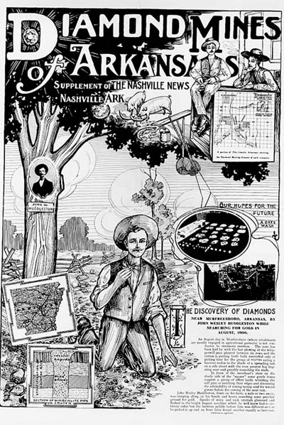 A supplement to the Nashville News of nearby Nashville, Arkansas, advertising diamonds mining in the early 1900s