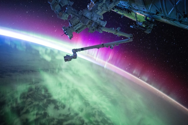 International Space Station looking over the Earth and its atmosphere