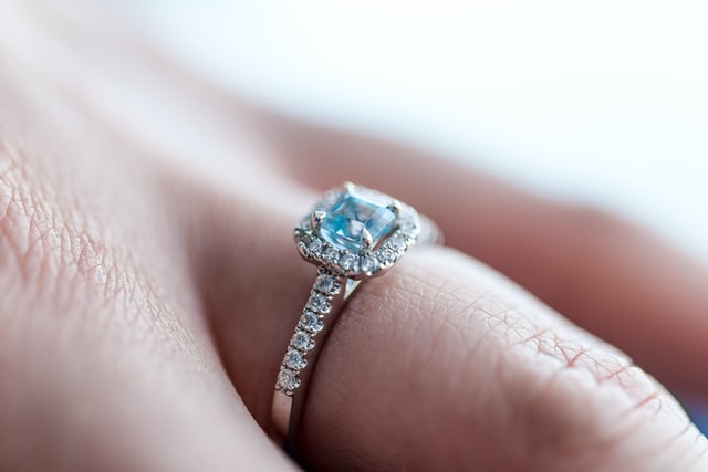 Aquamarine stone on a ring