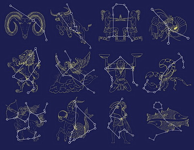 Constellations with figures drawn around the stats