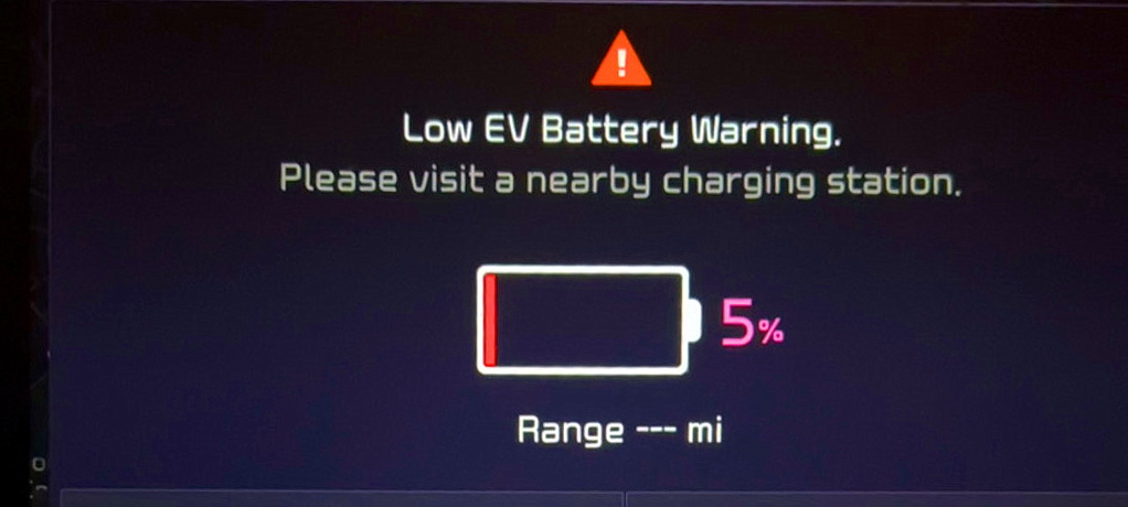 EV battery warning light advising low battery