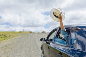 Car driving on lonely road