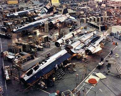 Assembly line of the SR-71 Blackbird at Skunk Works