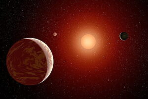Artist's impression of the planetary system around Wolf 1061