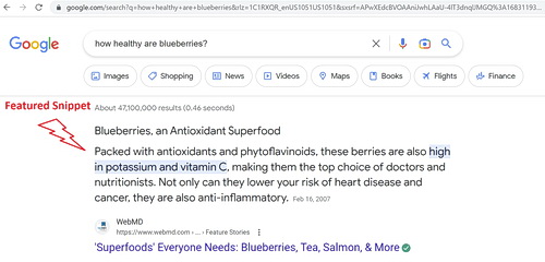 Screenshot of a Google featured snippet